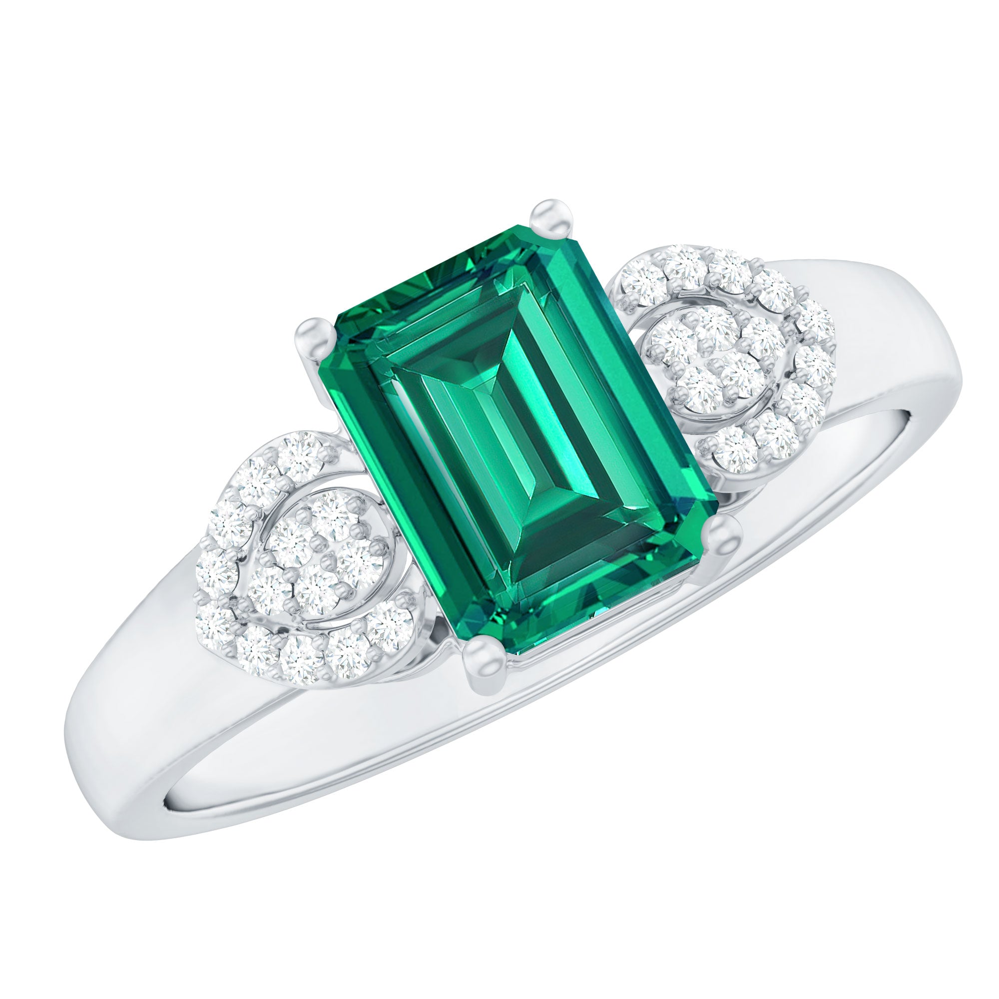 Lab Grown Emerald Designer Engagement Ring With Diamond AAAA - Rosec Jewels