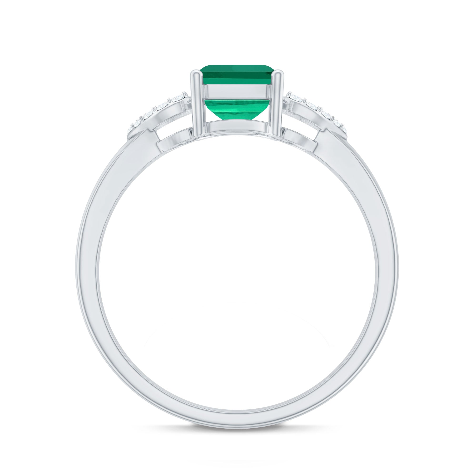 Lab Grown Emerald Designer Engagement Ring With Diamond AAAA - Rosec Jewels