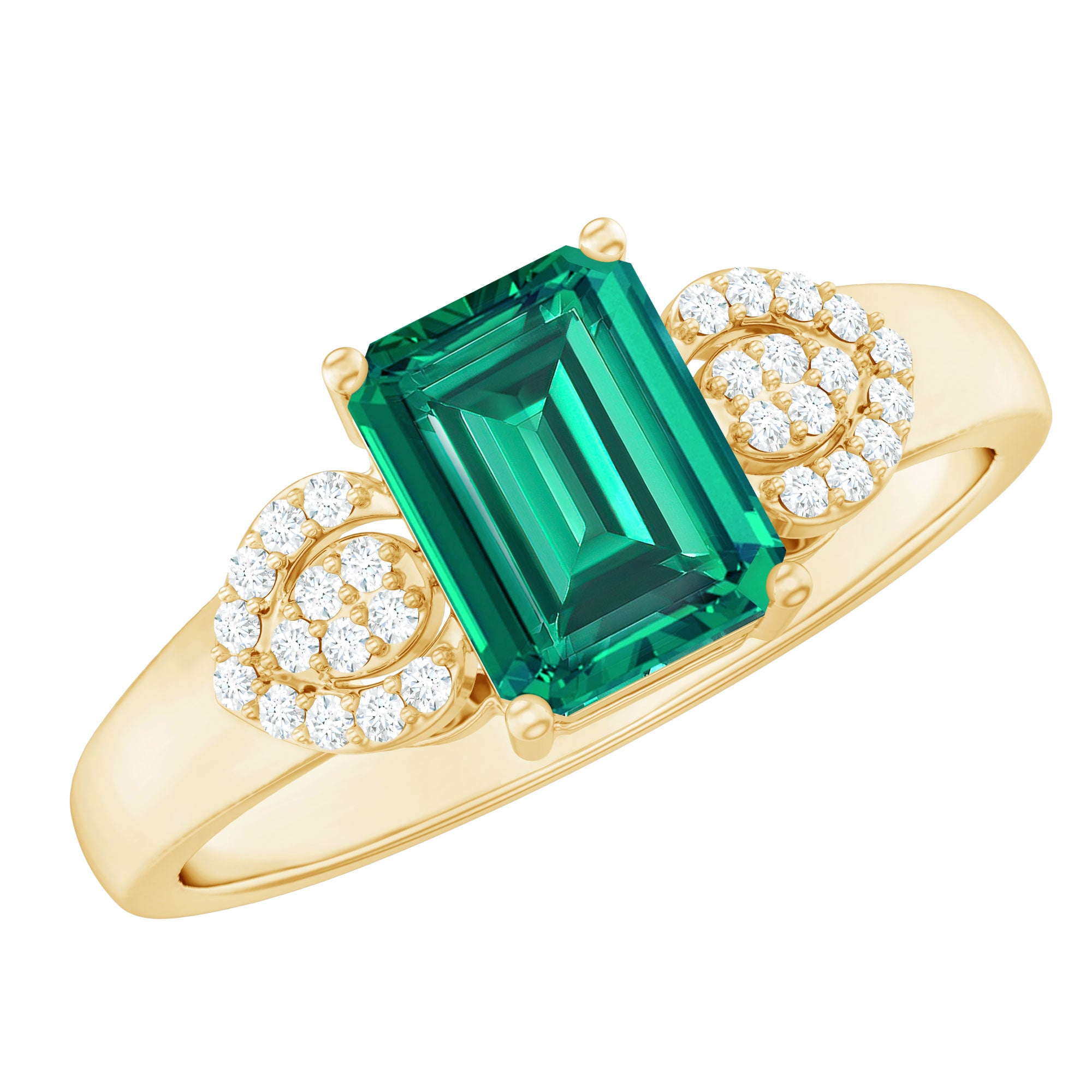 Lab Grown Emerald Designer Engagement Ring With Diamond AAAA - Rosec Jewels