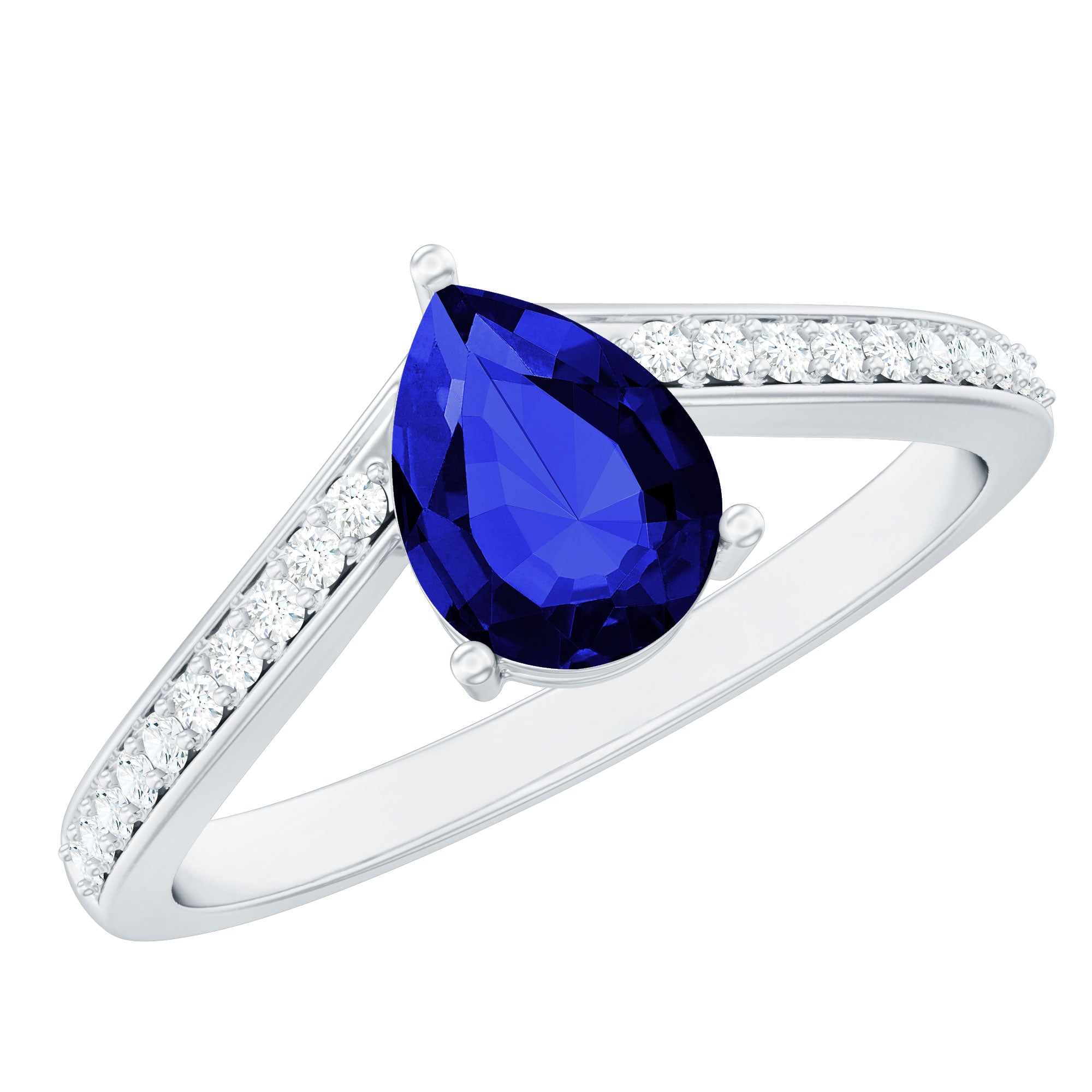 Lab Grown Blue Sapphire Teardrop Engagement Ring With Diamond