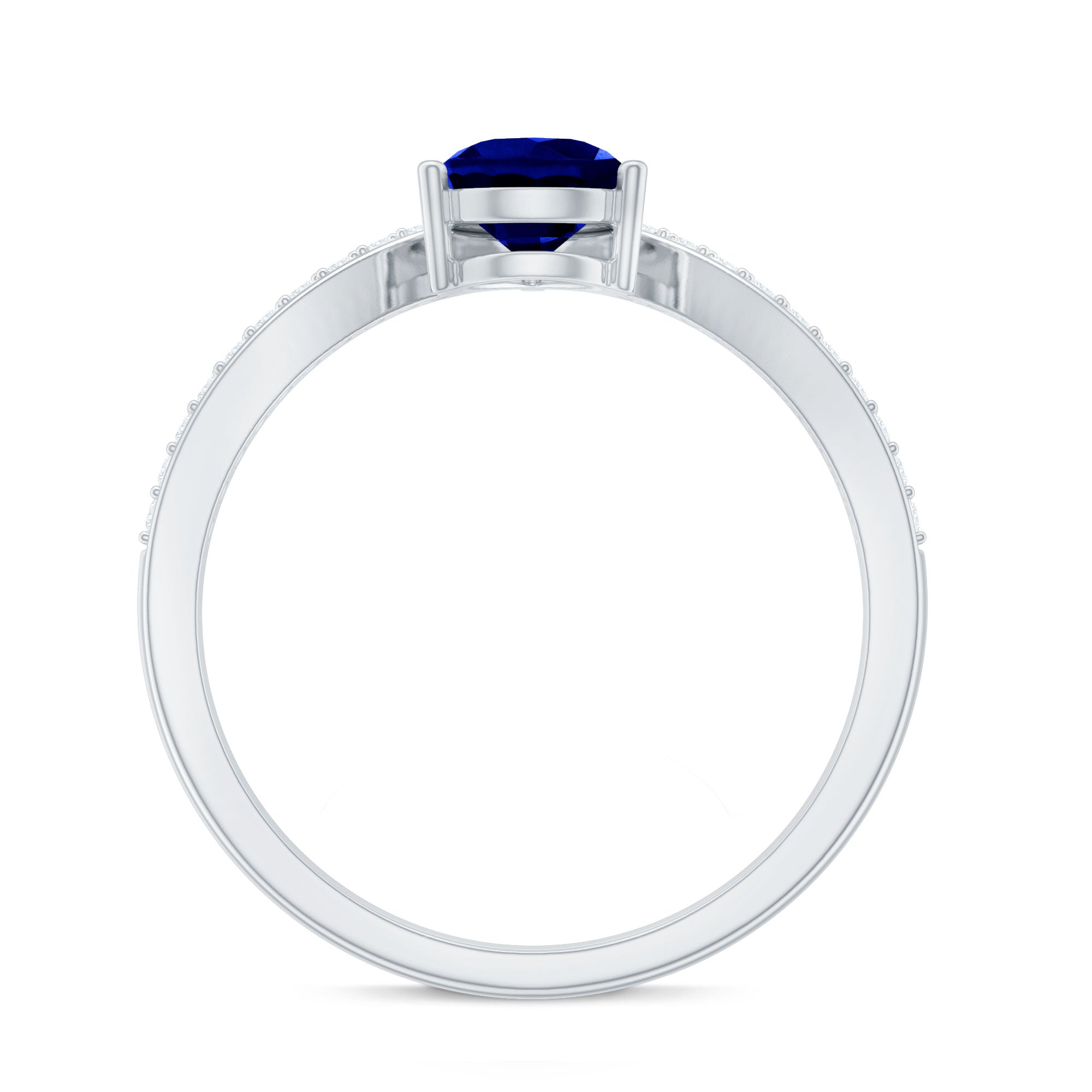 Certified 1.6 Carat Pear Shape Lab Grown Blue Sapphire Chevron Engagement Ring with Diamond AAAA - Rosec Jewels