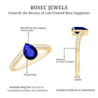 Certified 1.6 Carat Pear Shape Lab Grown Blue Sapphire Chevron Engagement Ring with Diamond AAAA - Rosec Jewels