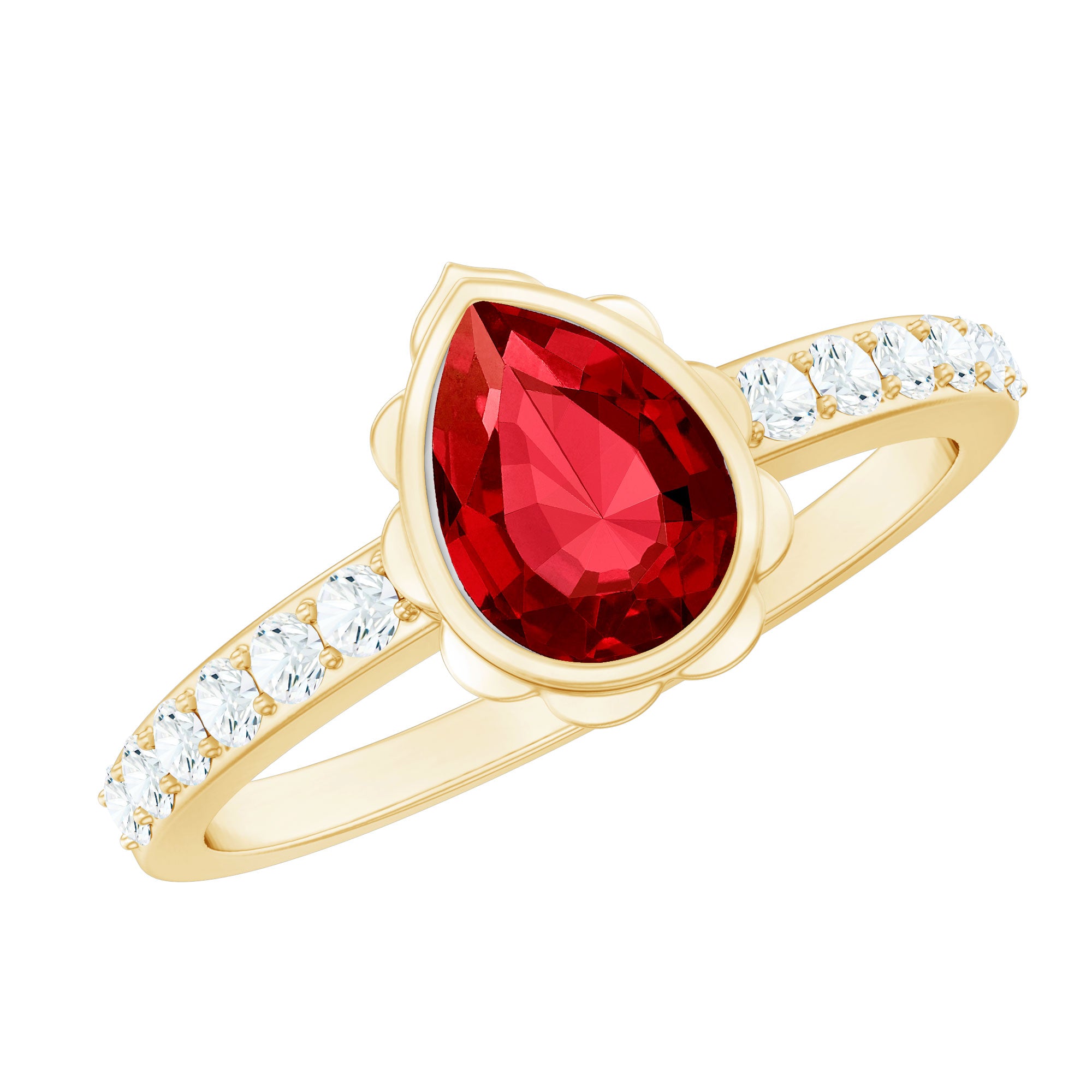 Bezel Set Lab Grown Ruby Teardrop Engagement Ring AAAA - Rosec Jewels