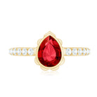 Bezel Set Lab Grown Ruby Teardrop Engagement Ring AAAA - Rosec Jewels