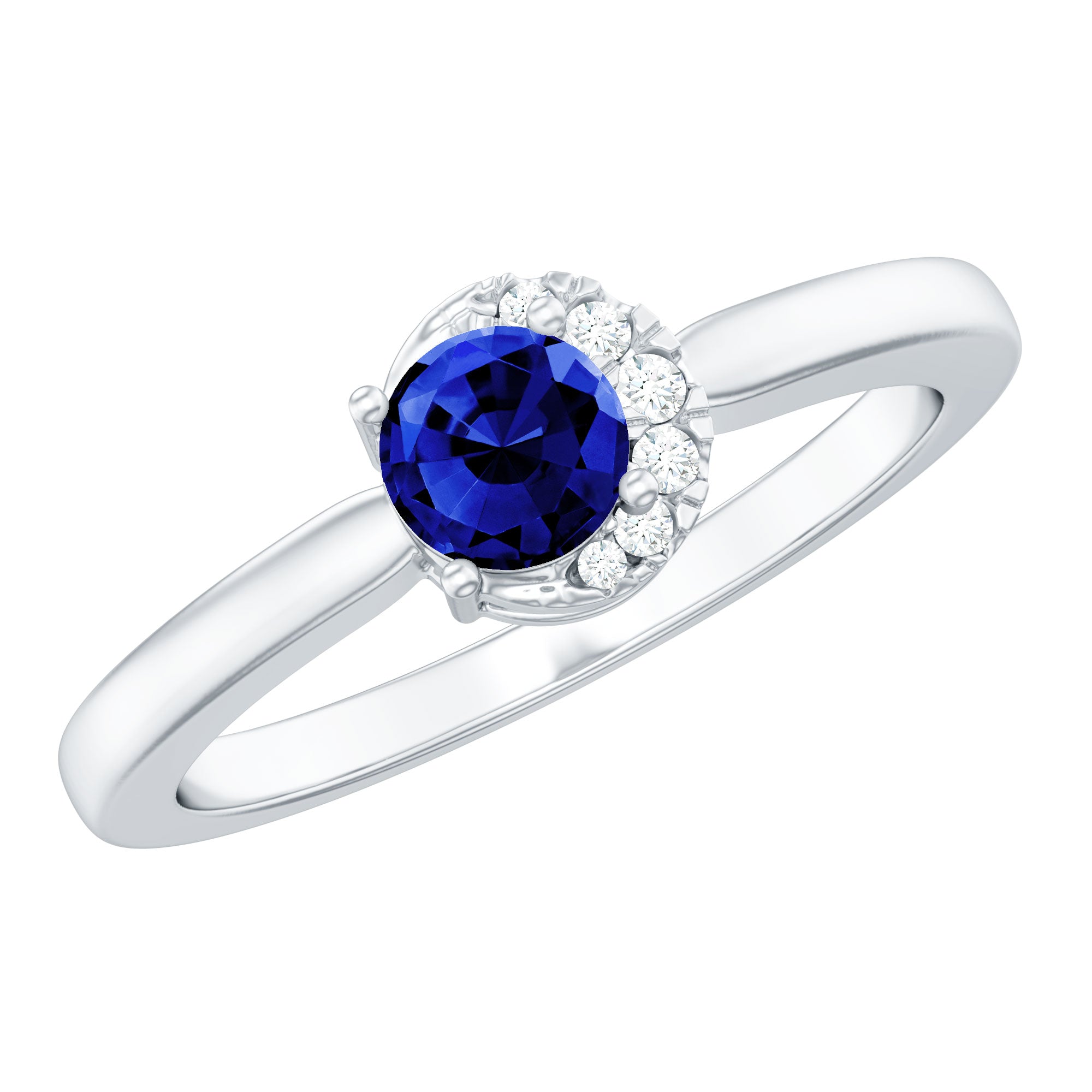 Certified Lab Grown Blue Sapphire Diamond Promise Ring for Women AAAA - Rosec Jewels