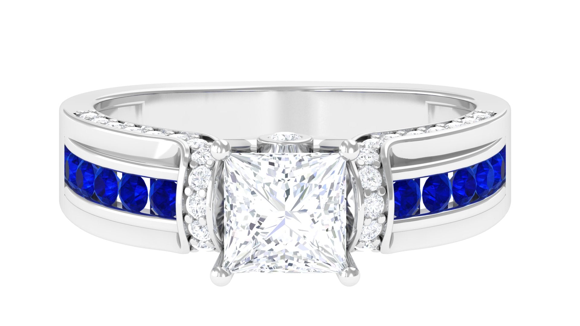 Princess Cut Moissanite Statement Band Engagement Ring