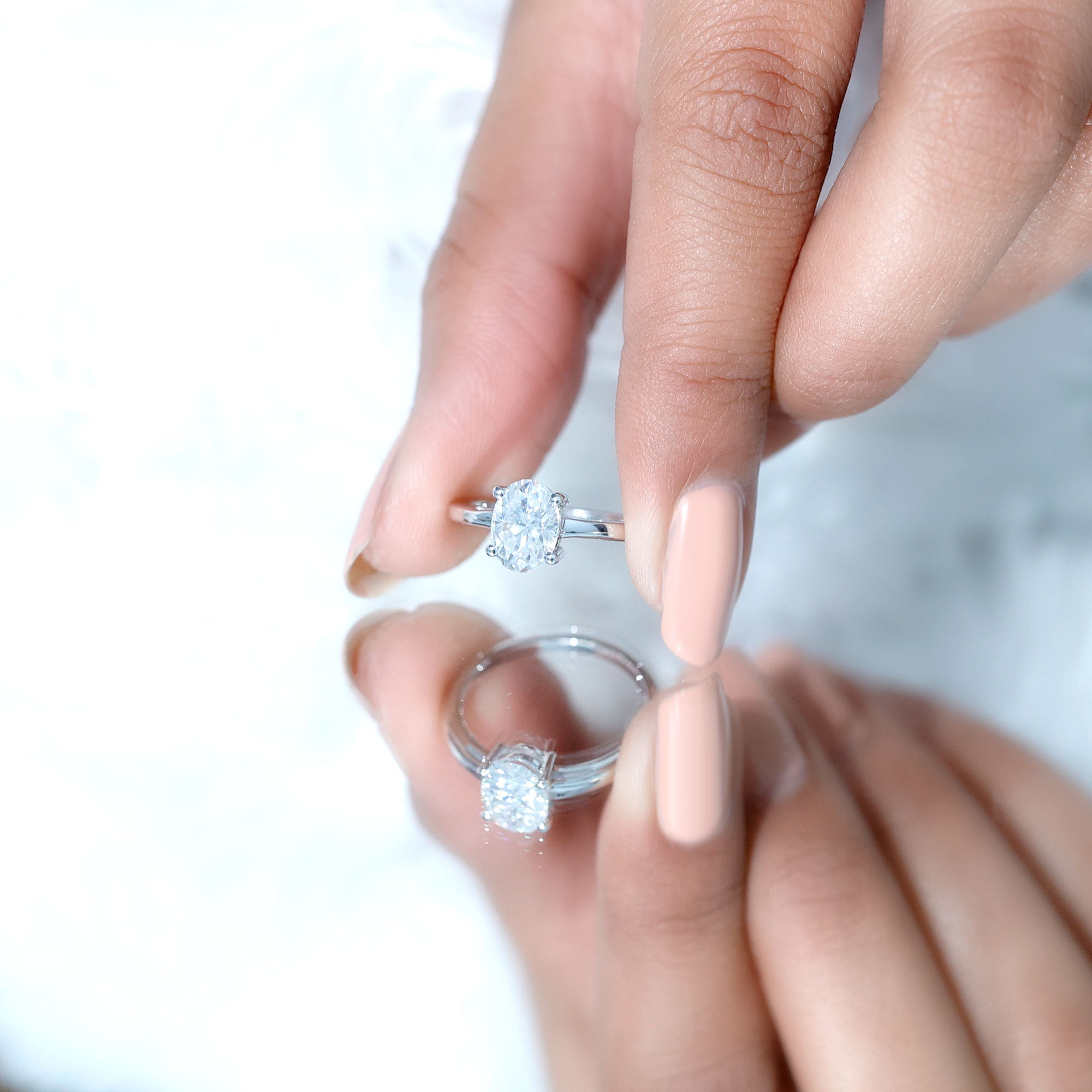 Rosec Jewels-Certified 6X8mm Solitaire Moissanite Oval Engagement Ring