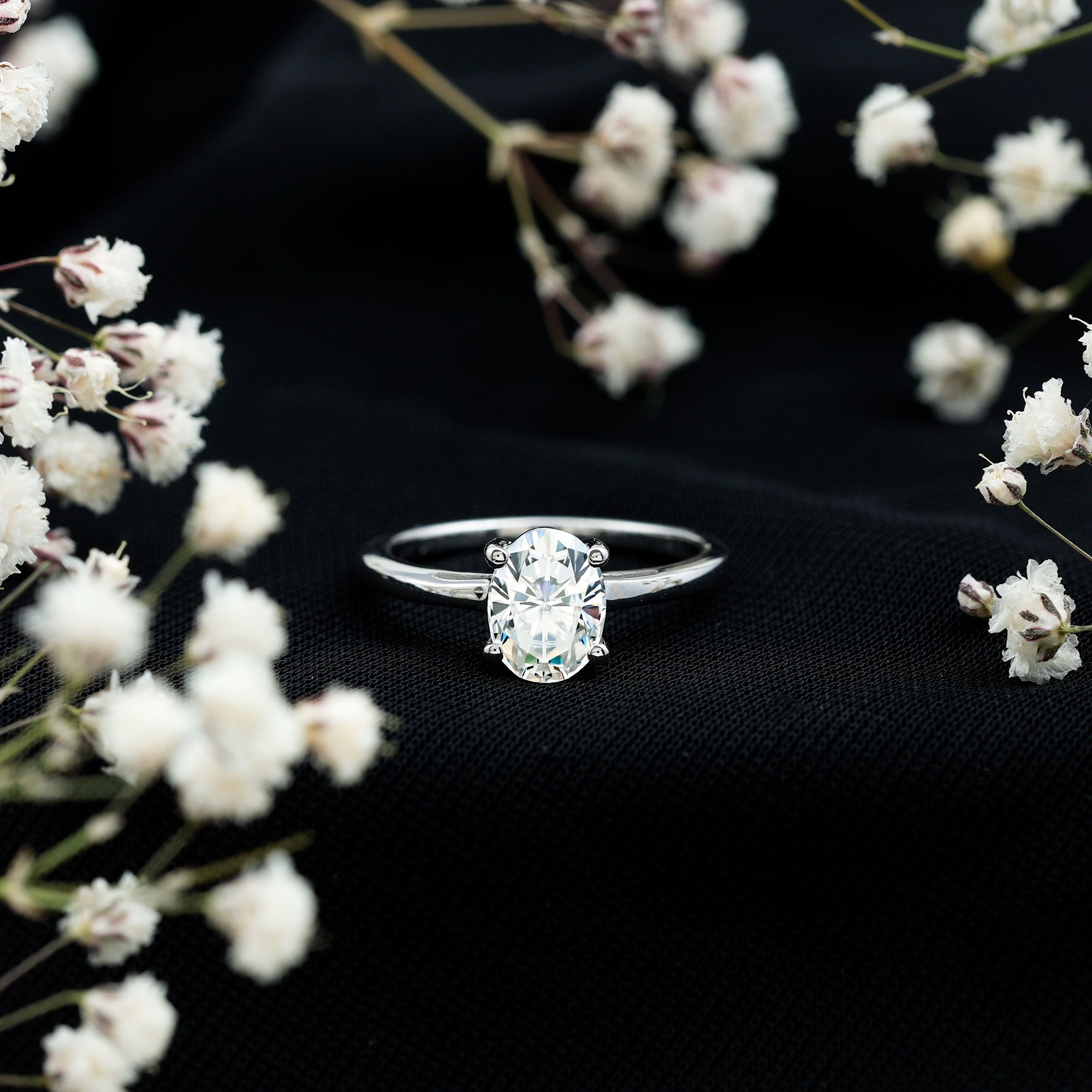 Rosec Jewels-Certified 6X8mm Solitaire Moissanite Oval Engagement Ring