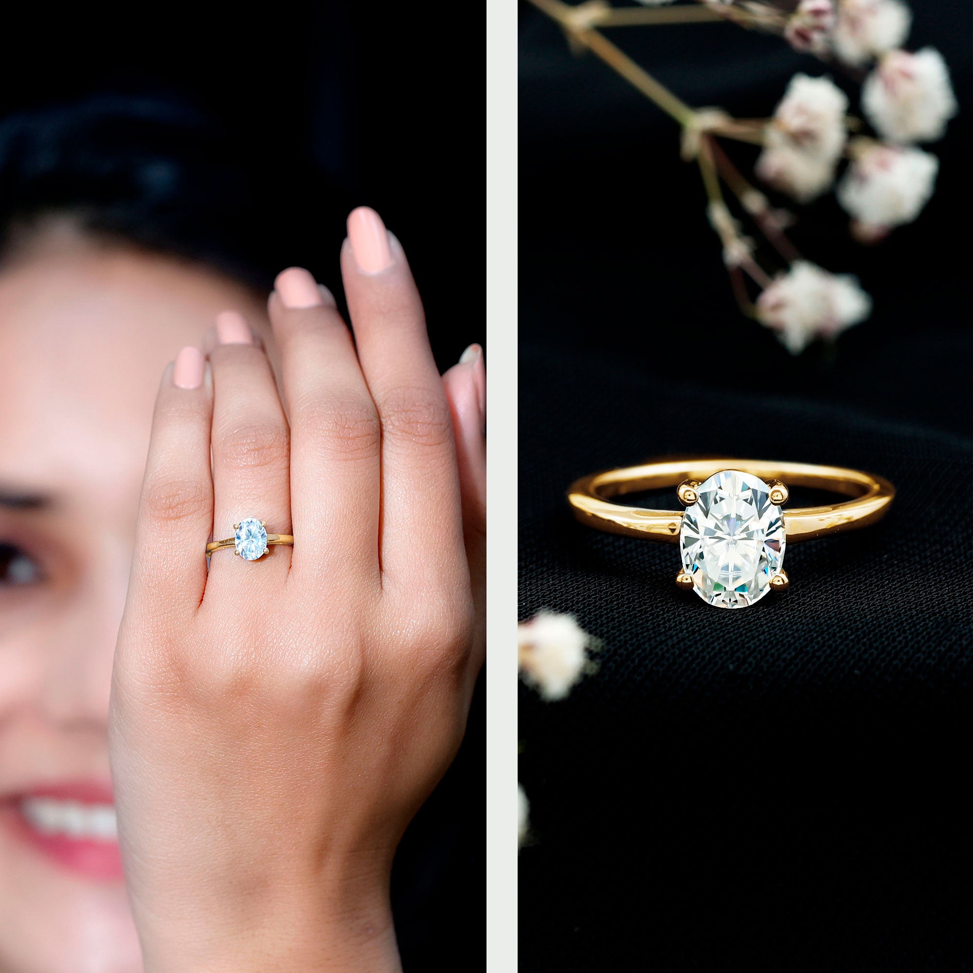 Rosec Jewels-Certified 6X8mm Solitaire Moissanite Oval Engagement Ring