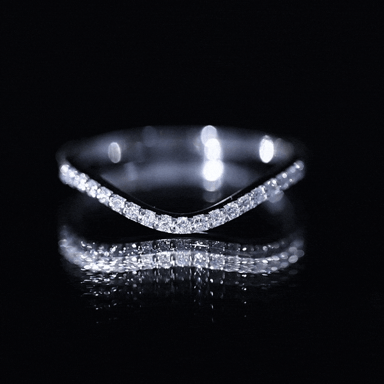Curved Lab Grown Diamond Wedding Band – Chevron Pavé Contour Ring Lab - ( EF-VS ) 14K White Gold - Rosec Jewels