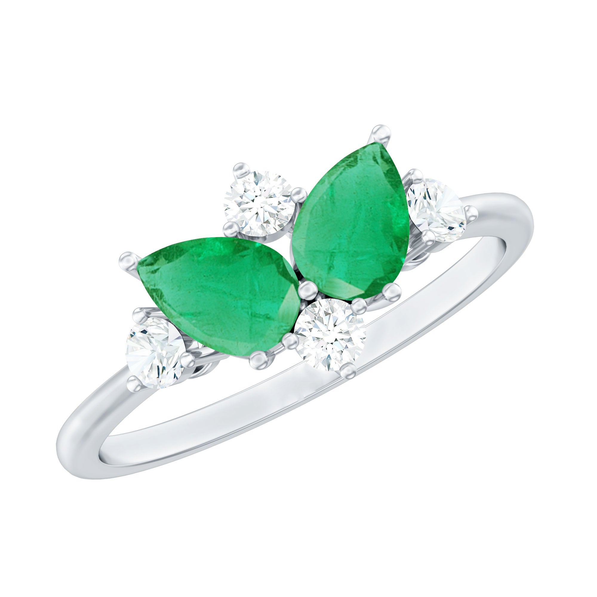 Rosec Jewels-Natural Pear Shape Emerald Toi Et Moi Engagement Ring with Diamond