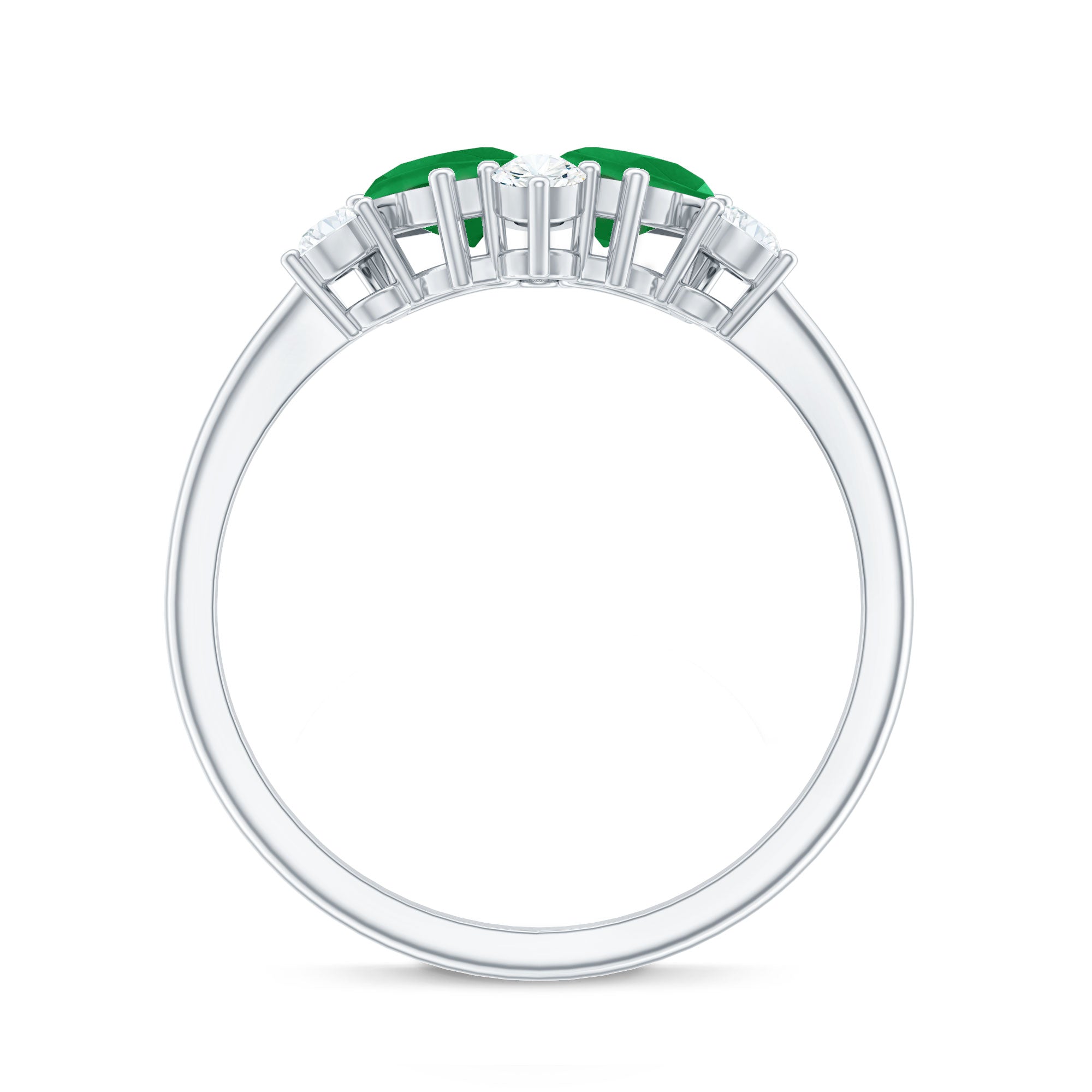 Rosec Jewels-Natural Pear Shape Emerald Toi Et Moi Engagement Ring with Diamond