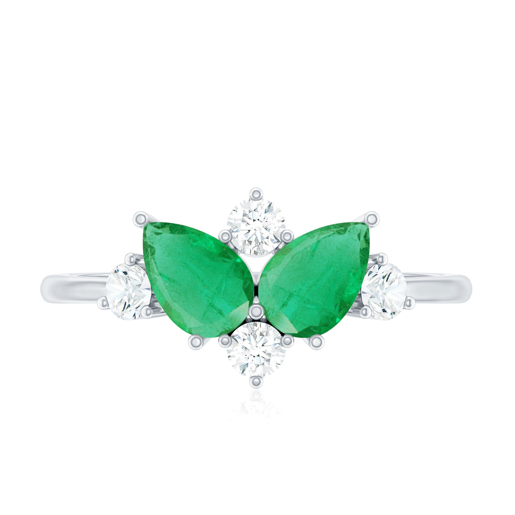 Rosec Jewels-Natural Pear Shape Emerald Toi Et Moi Engagement Ring with Diamond