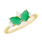 Rosec Jewels-Natural Pear Shape Emerald Toi Et Moi Engagement Ring with Diamond