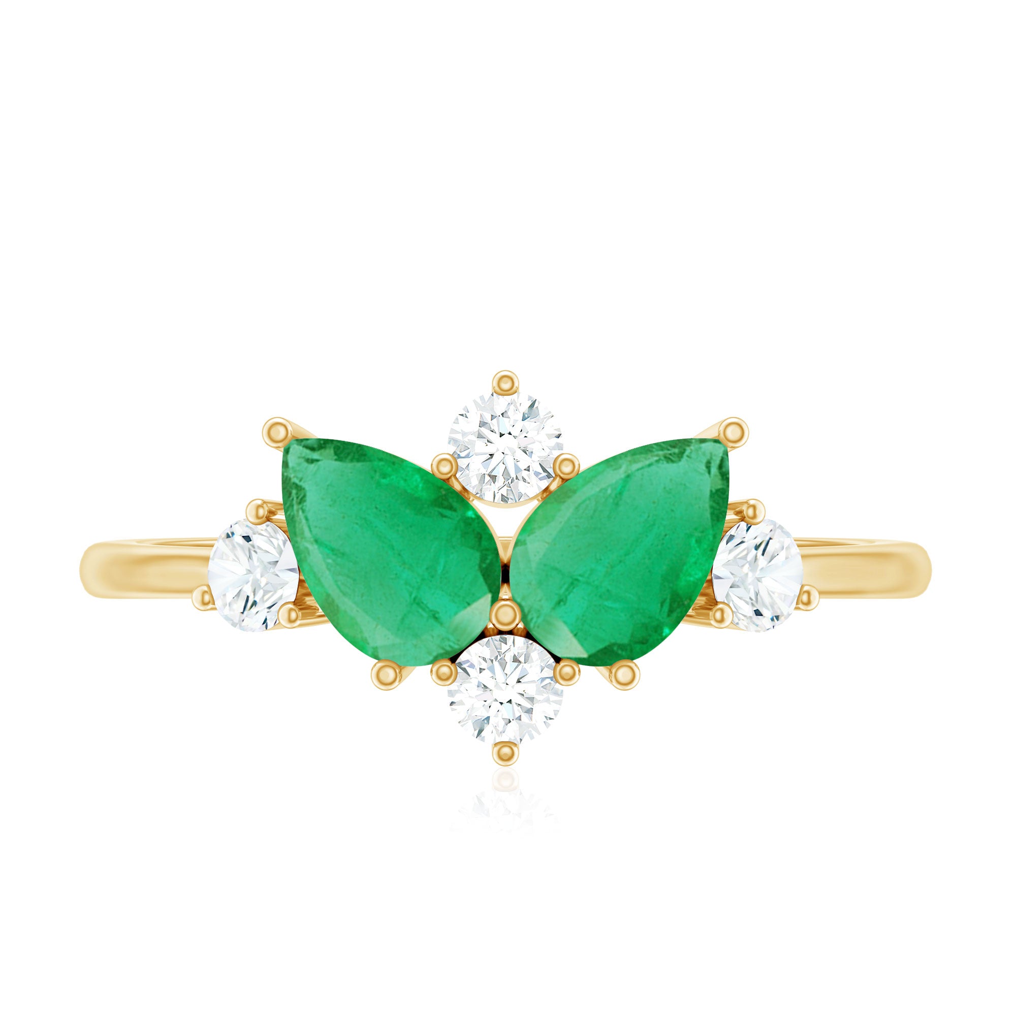 Rosec Jewels-Natural Pear Shape Emerald Toi Et Moi Engagement Ring with Diamond