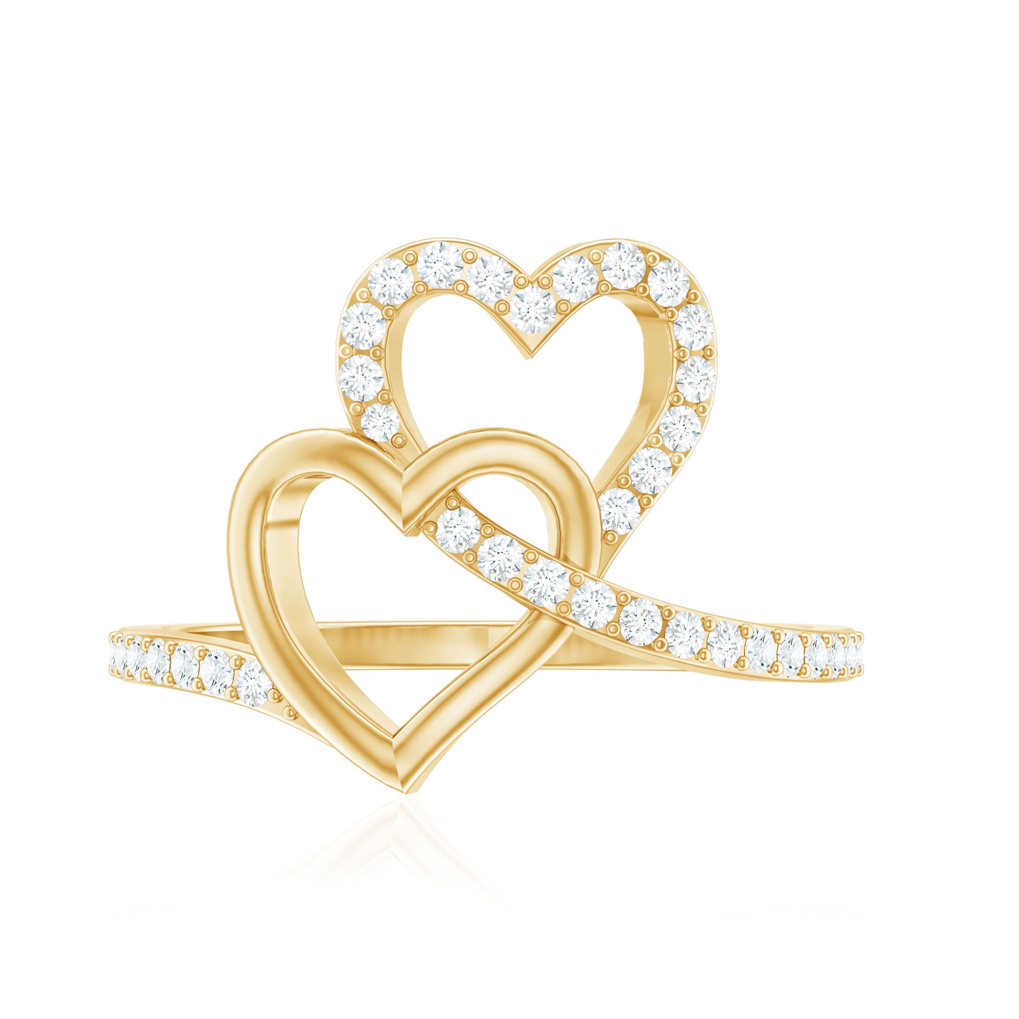 Certified Moissanite 2 Heart Promise Ring D-VS1 - Rosec Jewels