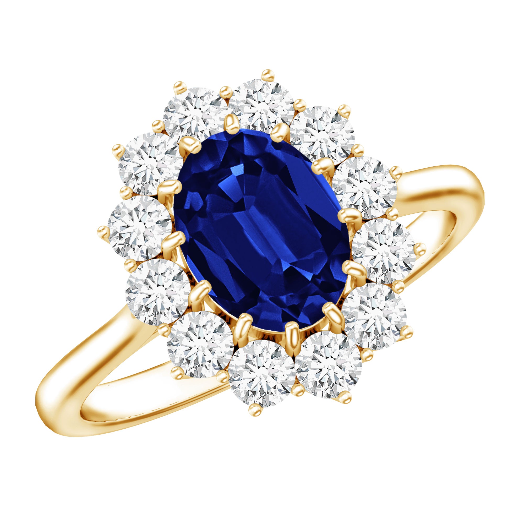 Rosec Jewels-Certified 1.5 Carat Oval Lab Grown Blue Sapphire Princess Diana Engagement Ring with Diamond