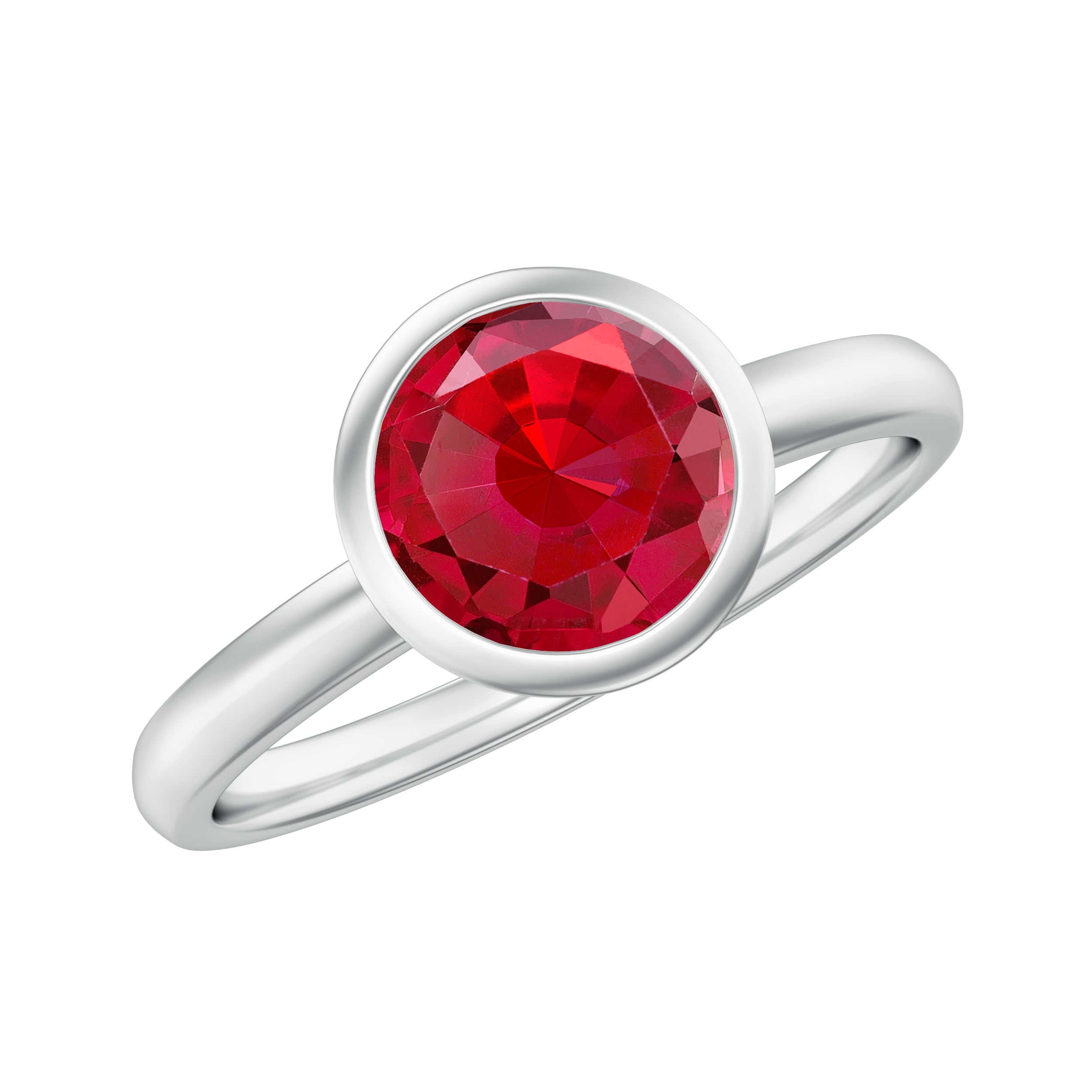 Bezel Set 8 MM Lab Created Ruby Solitaire Engagement Ring AAAA - Rosec Jewels