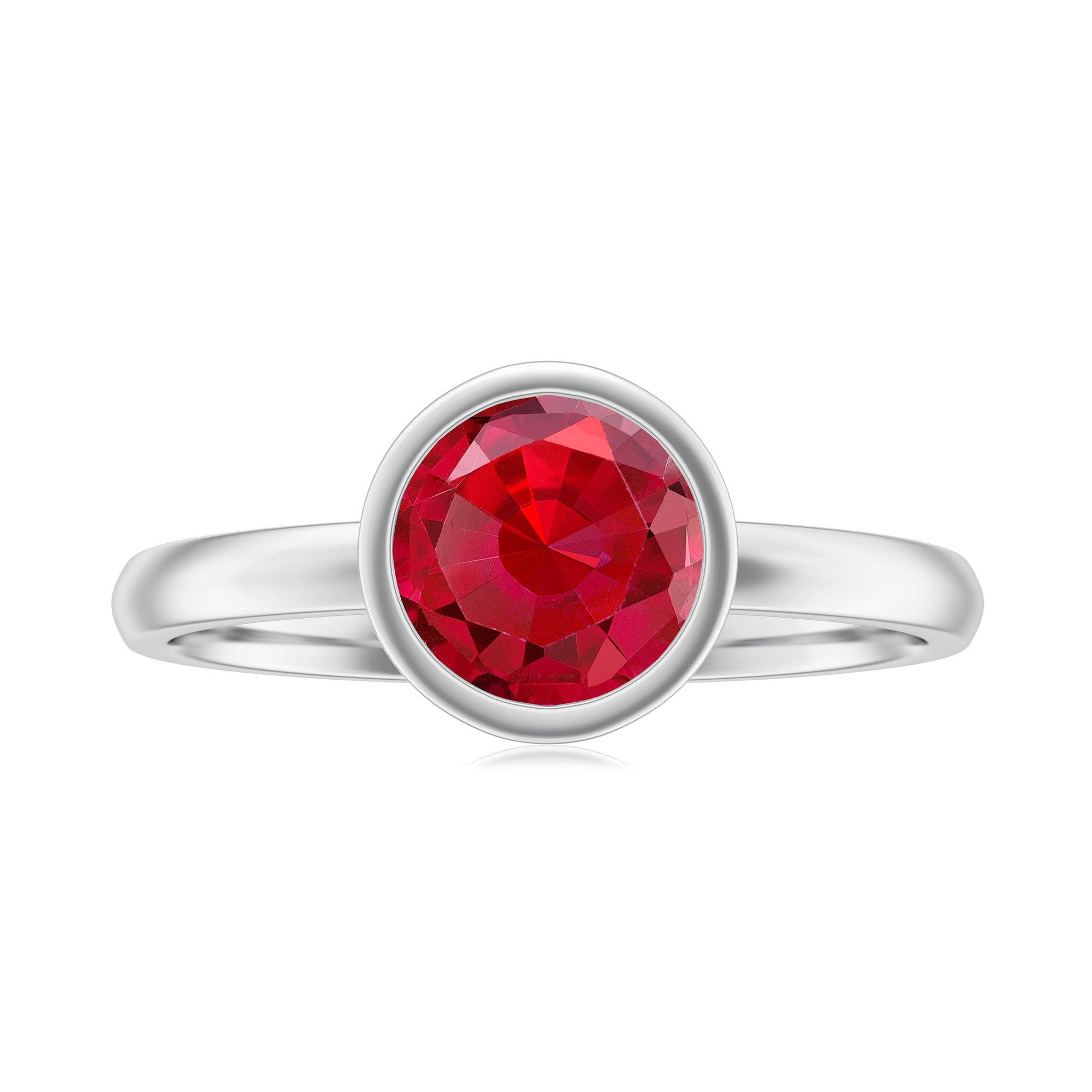 Bezel Set 8 MM Lab Created Ruby Solitaire Engagement Ring AAAA - Rosec Jewels