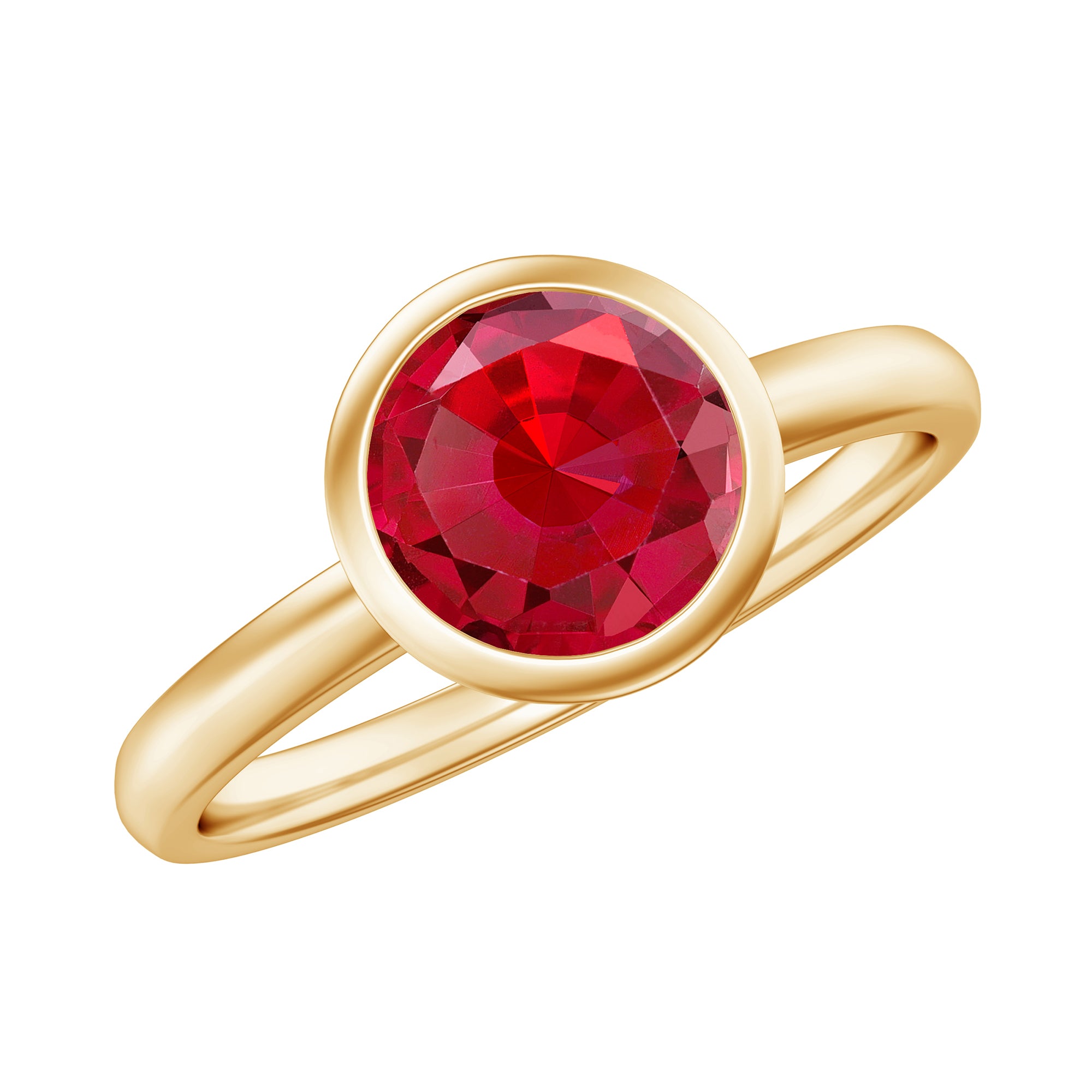 Bezel Set 8 MM Lab Created Ruby Solitaire Engagement Ring AAAA - Rosec Jewels