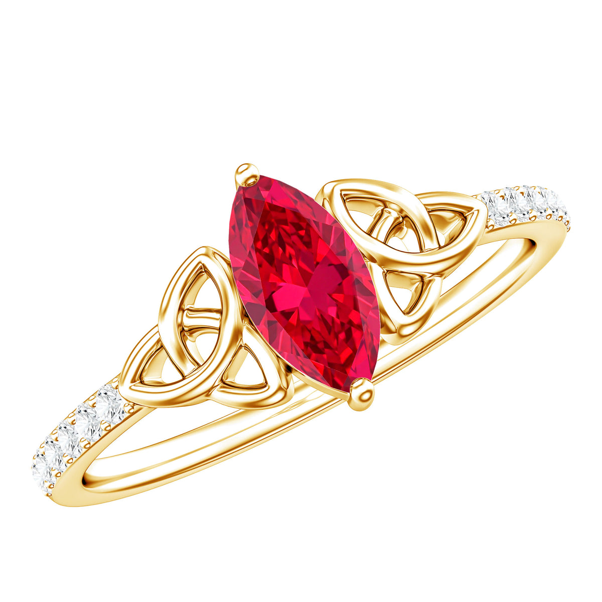 0.75 Carat Lab Grown Ruby Celtic Knot Ring with Diamond AAAA - Rosec Jewels