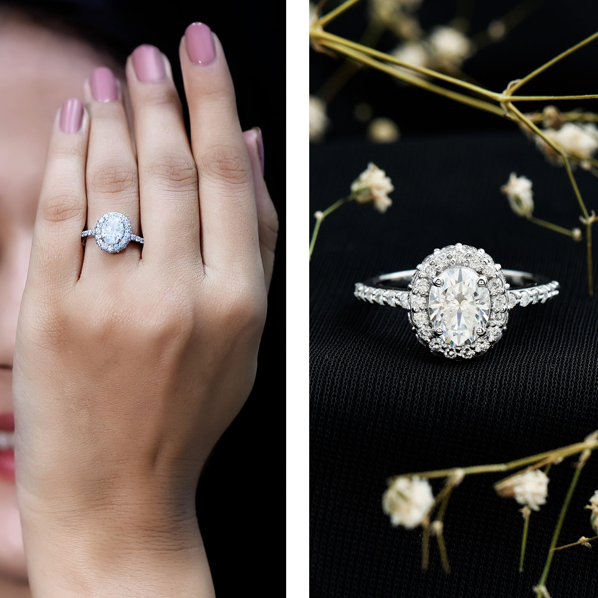Brilliant Cut Moissanite Classic Engagement Ring with Halo D-VS1 - Rosec Jewels