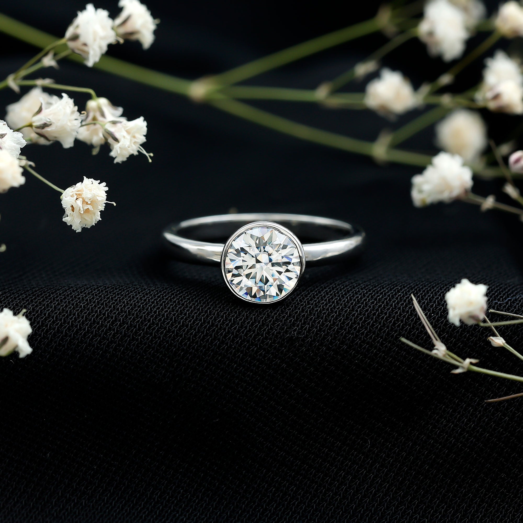 1.50 CT Moissanite Bezel Set Engagement Ring For Women D-VS1 - Rosec Jewels