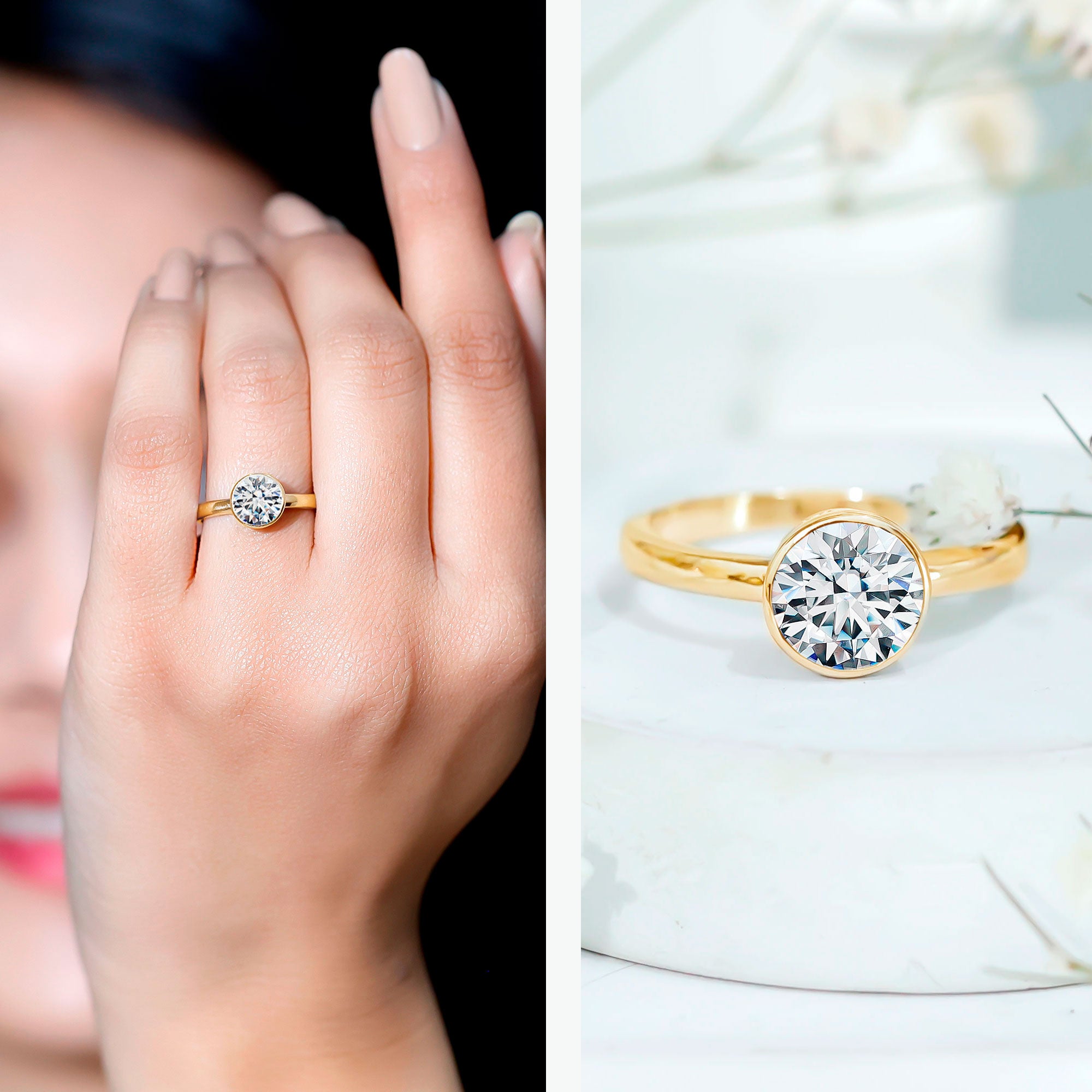 1.50 CT Moissanite Bezel Set Engagement Ring For Women D-VS1 - Rosec Jewels