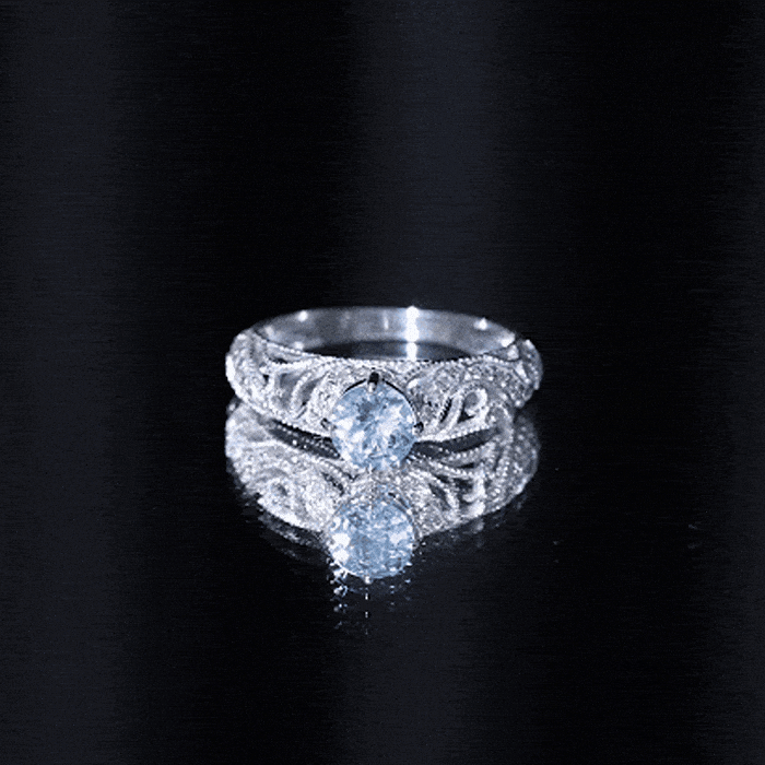 1 CT Vintage Style Aquamarine and Diamond Engagement Ring AAA - Rosec Jewels