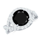 Rosec Jewels-Certified 8 MM Black Onyx Crossover Engagement Ring with Moissanite Halo