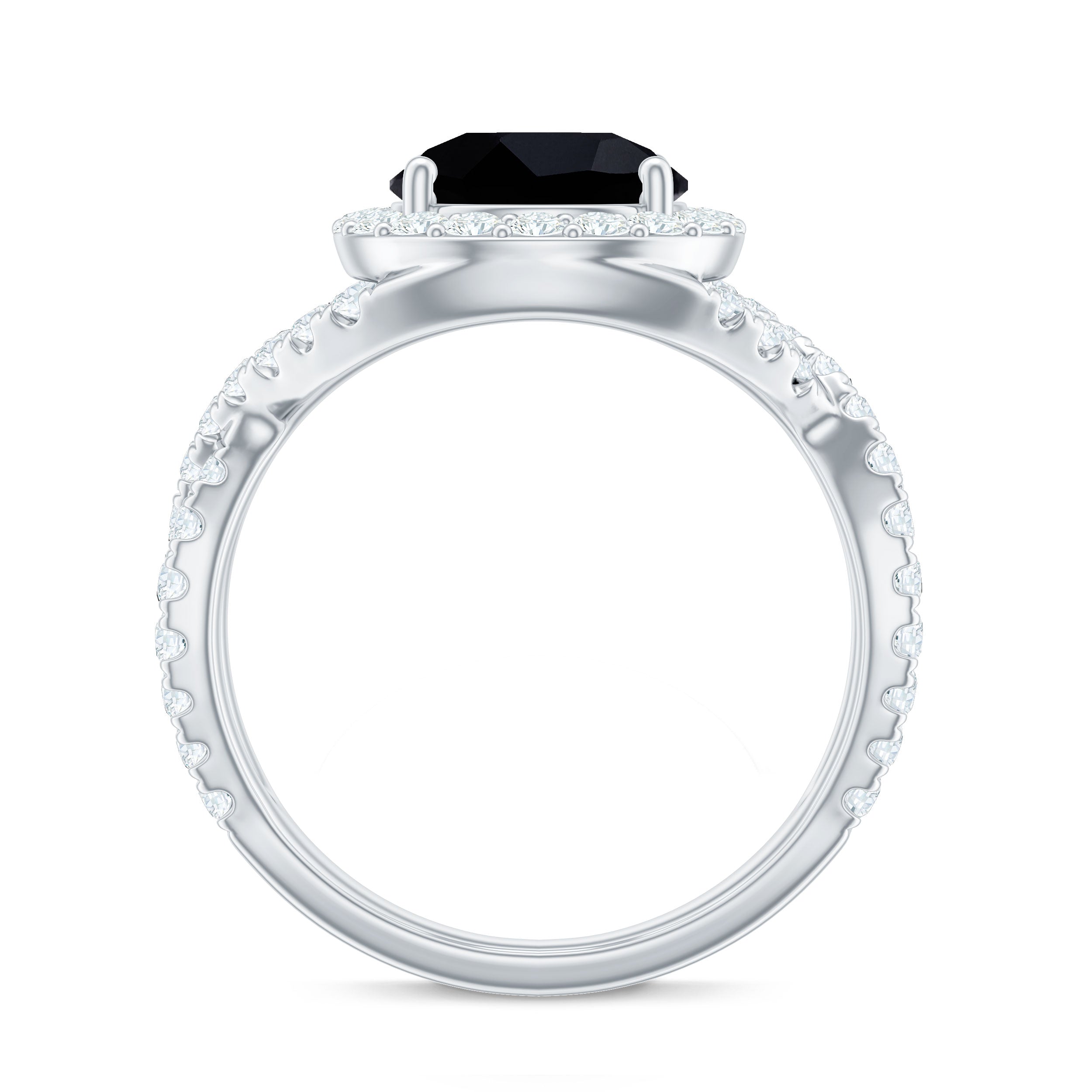 Rosec Jewels-Certified 8 MM Black Onyx Crossover Engagement Ring with Moissanite Halo