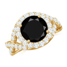 Rosec Jewels-Certified 8 MM Black Onyx Crossover Engagement Ring with Moissanite Halo