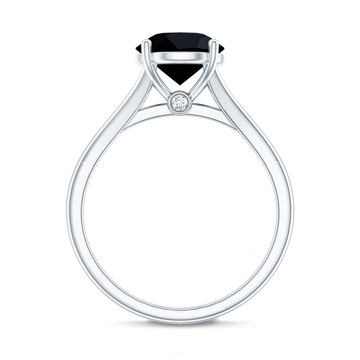 Real 2 Carat Black Onyx Solitaire Ring with Hidden Moissanite AAA - Rosec Jewels
