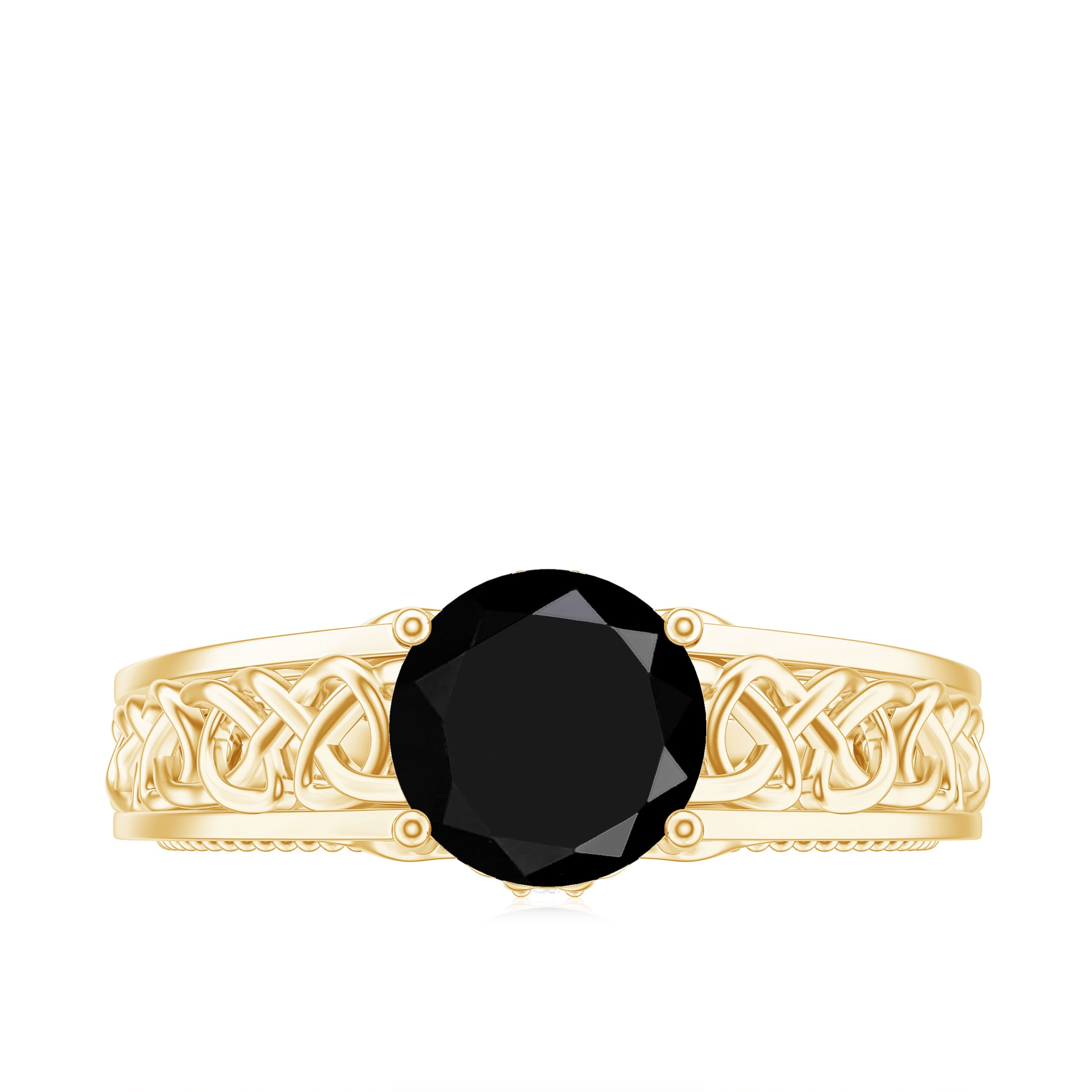 Vintage Style Black Spinel Diamond Engagement Ring with Celtic Knot AAA - Rosec Jewels