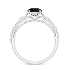 Art Deco Inspired Black Spinel Solitaire Engagement Ring with Diamond AAA - Rosec Jewels