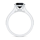Natural Black Spinel Solitaire Engagement Ring with Diamond Side Stones AAA - Rosec Jewels
