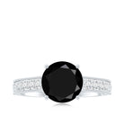 Natural Black Spinel Solitaire Engagement Ring with Diamond Side Stones AAA - Rosec Jewels