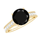 Natural Black Spinel Solitaire Engagement Ring with Diamond Side Stones AAA - Rosec Jewels