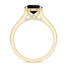 Natural Black Spinel Solitaire Engagement Ring with Diamond Side Stones AAA - Rosec Jewels