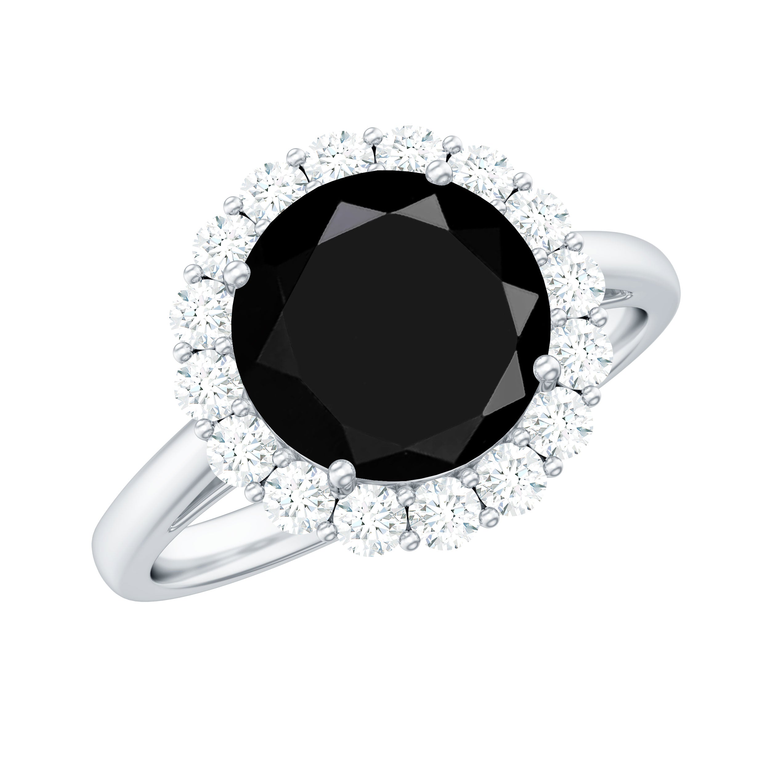 Black Spinel Engagement Ring with Moissanite Halo