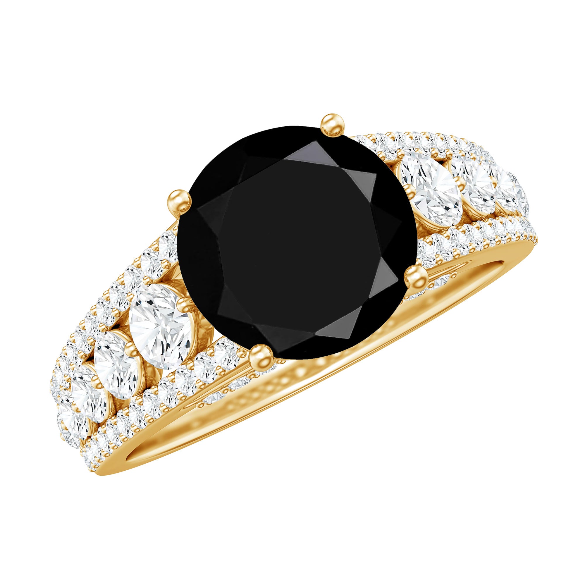 Real 2.5 Carat Black Spinel Engagement Ring with Moissanite Side Stones AAA - Rosec Jewels