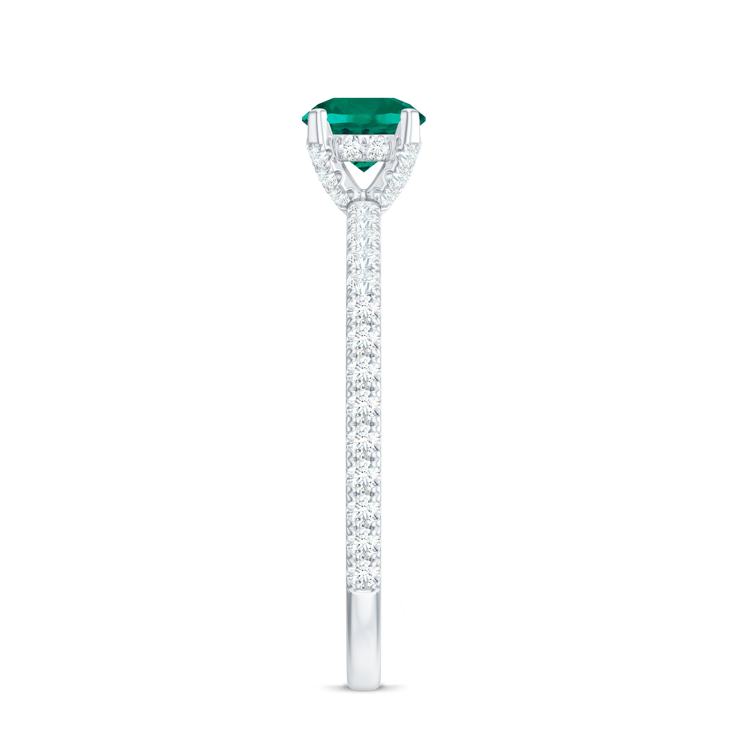 Certified Lab Grown Emerald Solitaire Engagement Ring with Diamond AAAA - Rosec Jewels