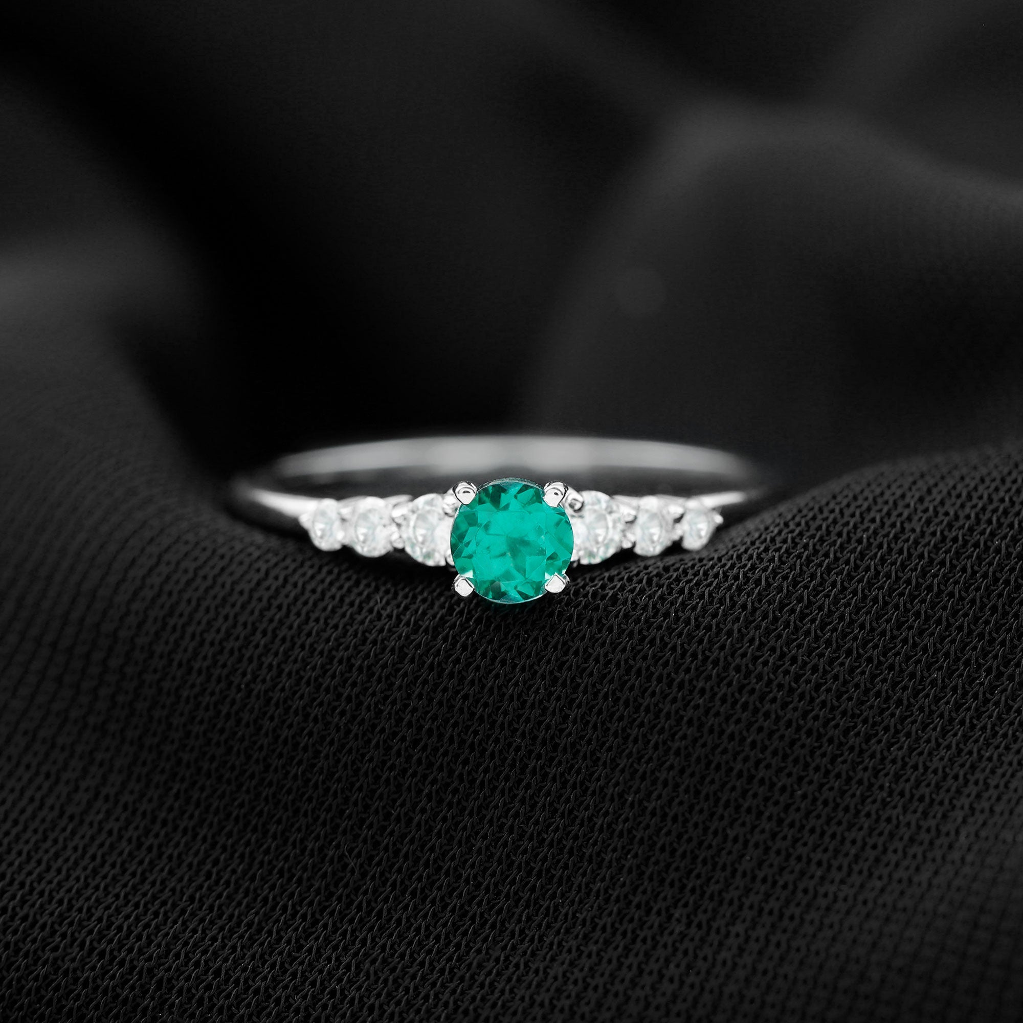 Rosec Jewels-Round Lab Grown Emerald Diamond Promise Ring with Certificate