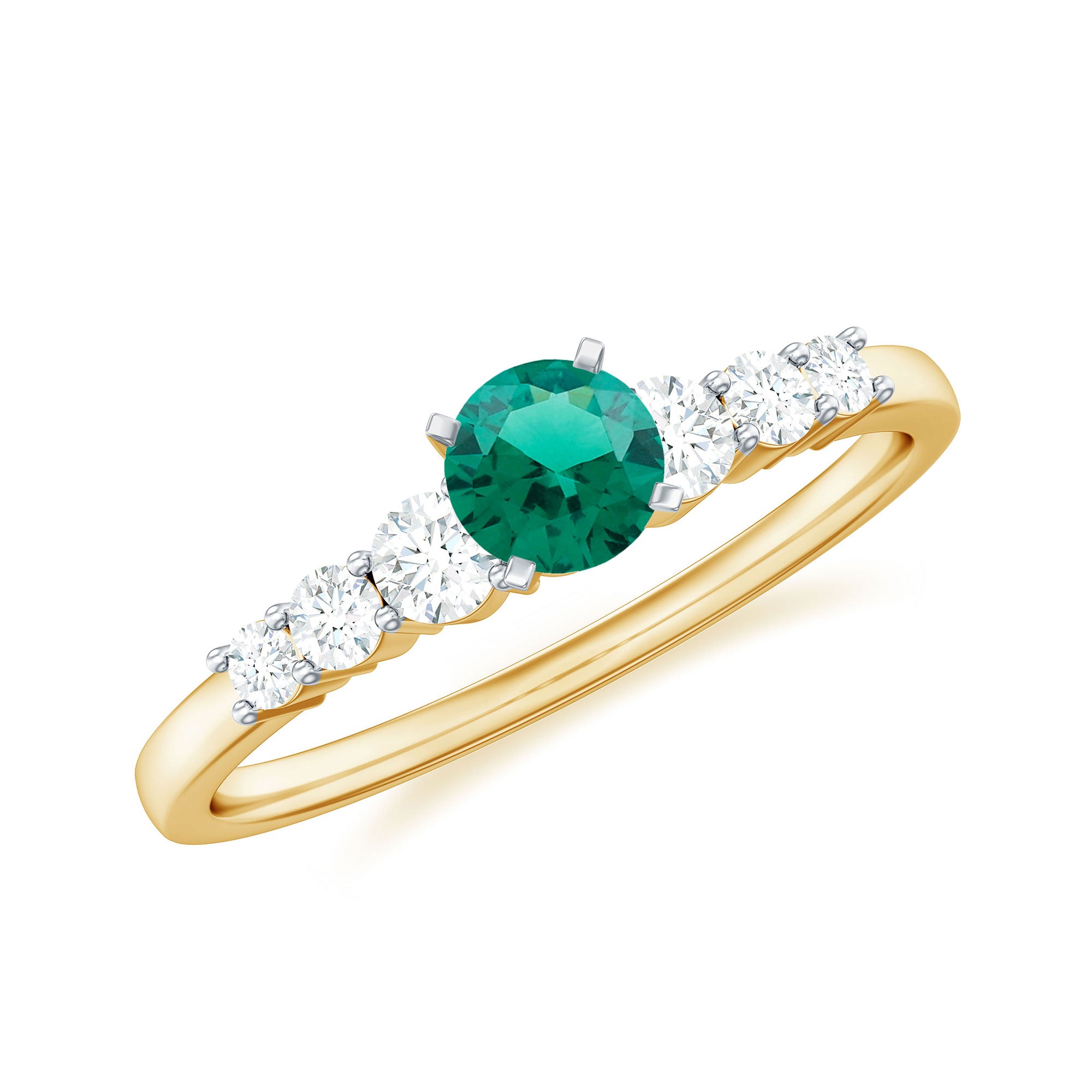 Rosec Jewels-Round Lab Grown Emerald Diamond Promise Ring with Certificate