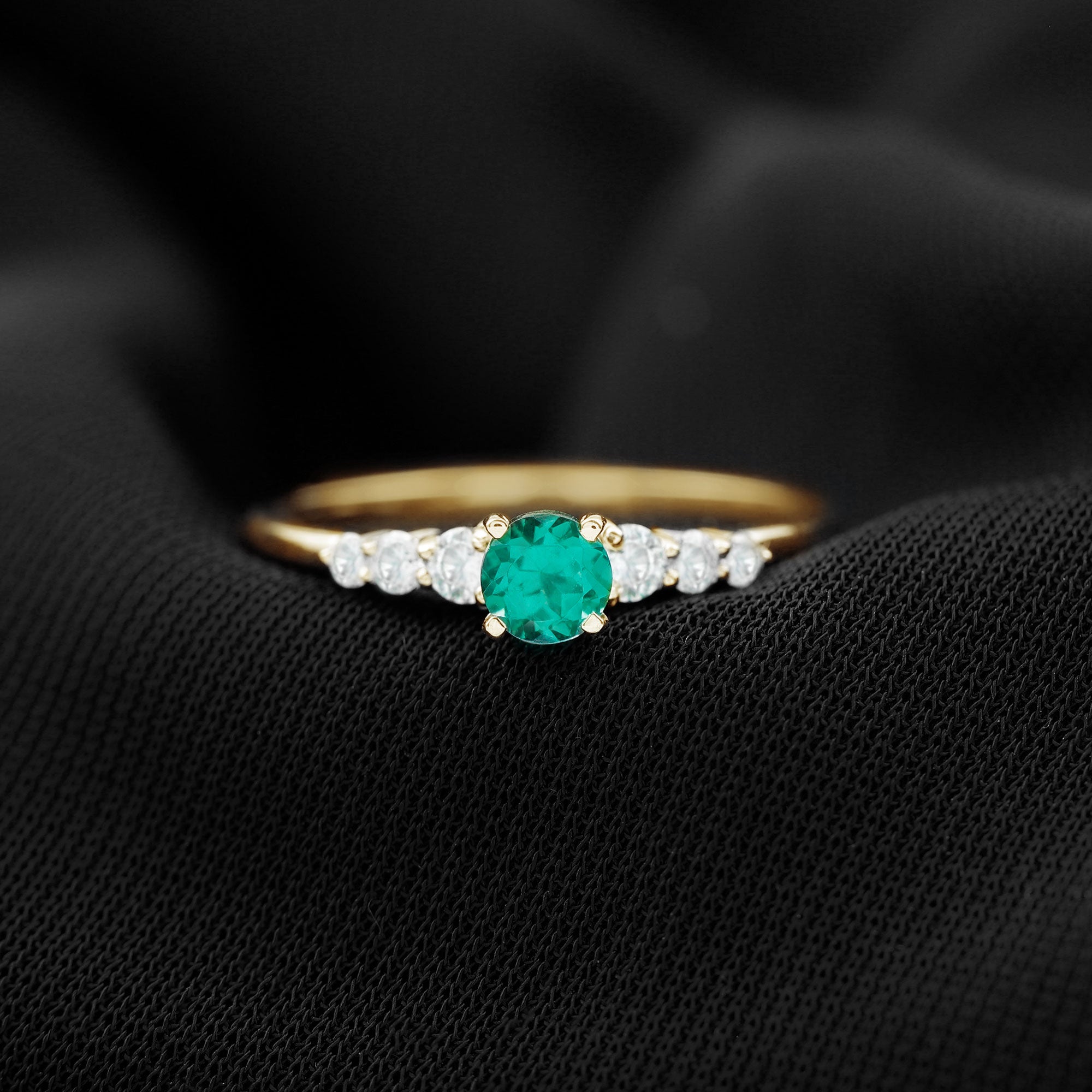 Rosec Jewels-Round Lab Grown Emerald Diamond Promise Ring with Certificate