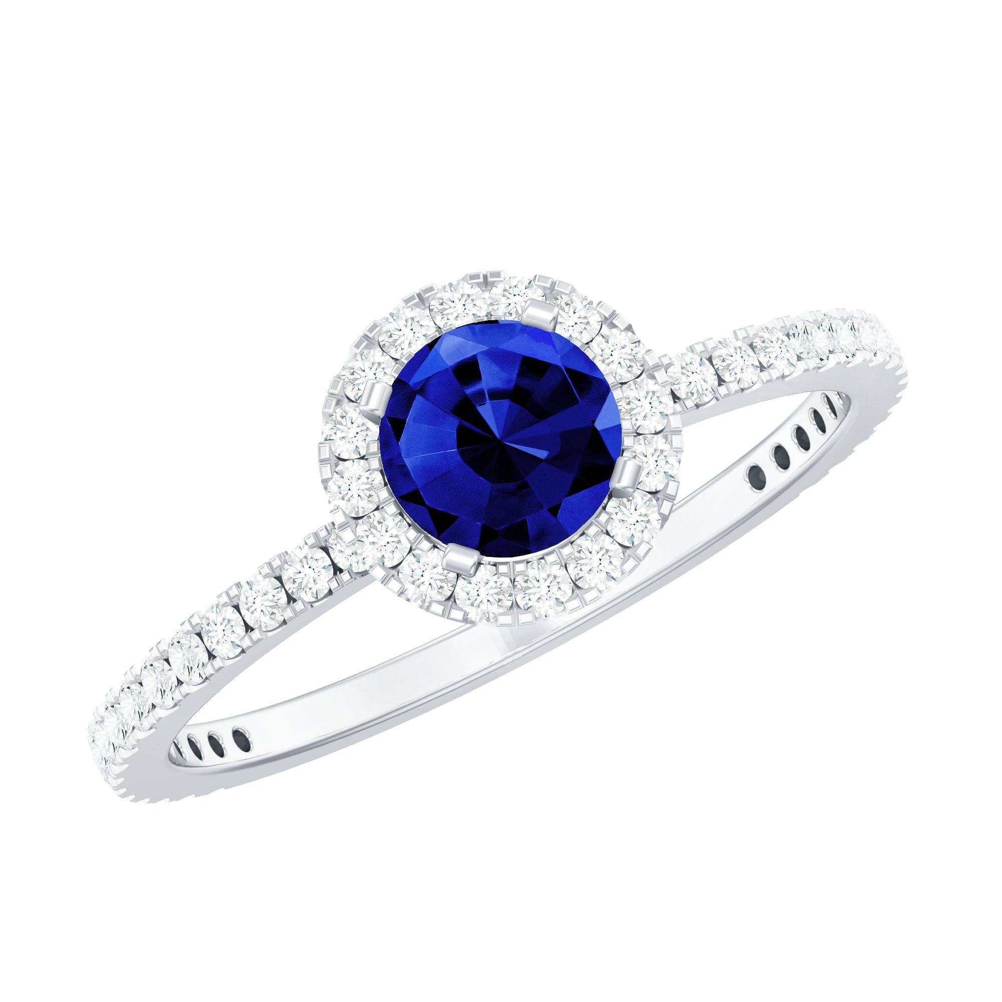 1.25 CT Created Blue Sapphire and Diamond Engagement Ring