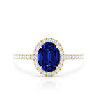 Certified 1.5 Carat Oval Lab Grown Blue Sapphire Engagement Ring with Diamond Halo AAAA - Rosec Jewels