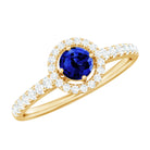 Certified 0.6 Carat Lab Grown Blue Sapphire Diamond Engagement Ring with Halo AAAA - Rosec Jewels