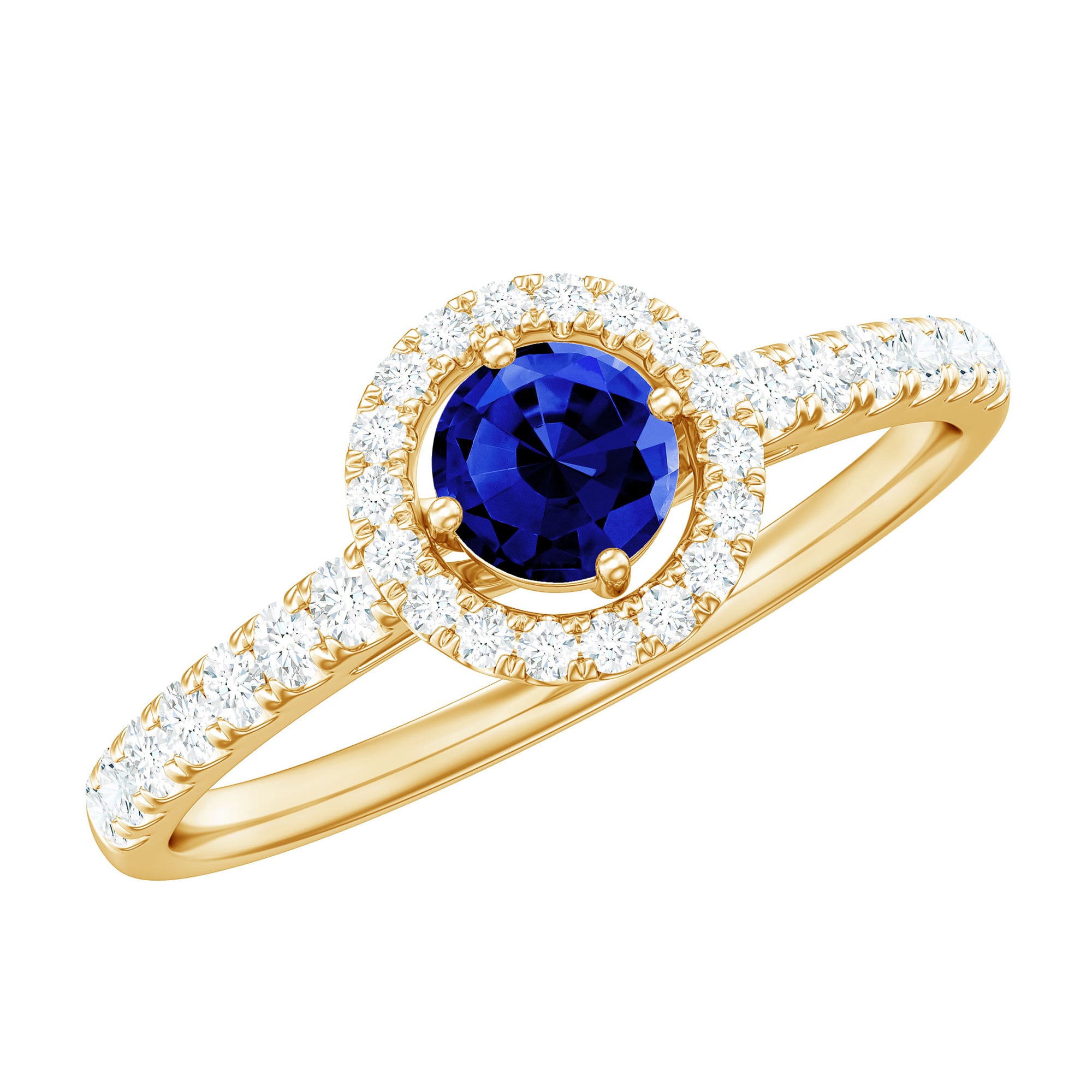 Certified 0.6 Carat Lab Grown Blue Sapphire Diamond Engagement Ring with Halo AAAA - Rosec Jewels