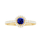 Certified 0.6 Carat Lab Grown Blue Sapphire Diamond Engagement Ring with Halo AAAA - Rosec Jewels